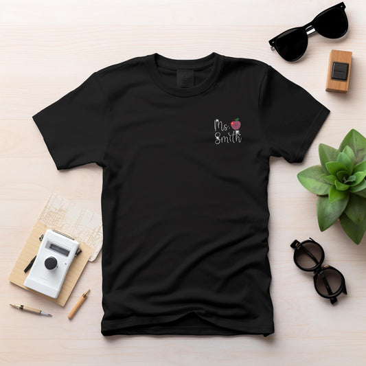 Personalized Teacher's Name Rhinestone T-Shirt - Customizable Sparkly Design for Educators