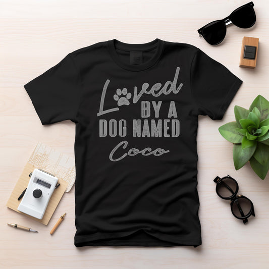 Personalized 'Loved by a Dog Named' T-Shirt, Hoodie, and Jacket - Custom Dog Name Design for Dog Lovers