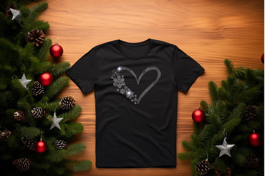 Sparkling Snowflake Heart Christmas Sweatshirt - Cozy Winter Holiday Shirt with 1,728 Rhinestones, Perfect Festive Gift for Women & Holiday