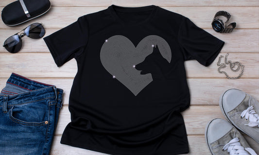 Dutch Shepherd Heart Silhouette Rhinestone T-Shirt - Sparkling Dog Lover Valentine’s Day Gift - Unisex Dutch Shepherd Tee