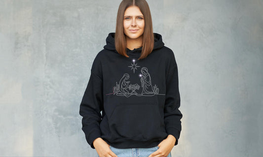 Nativity Scene Rhinestone T-Shirt - Sparkling Christmas Religious Shirt - Holiday Faith-Based Graphic Tee