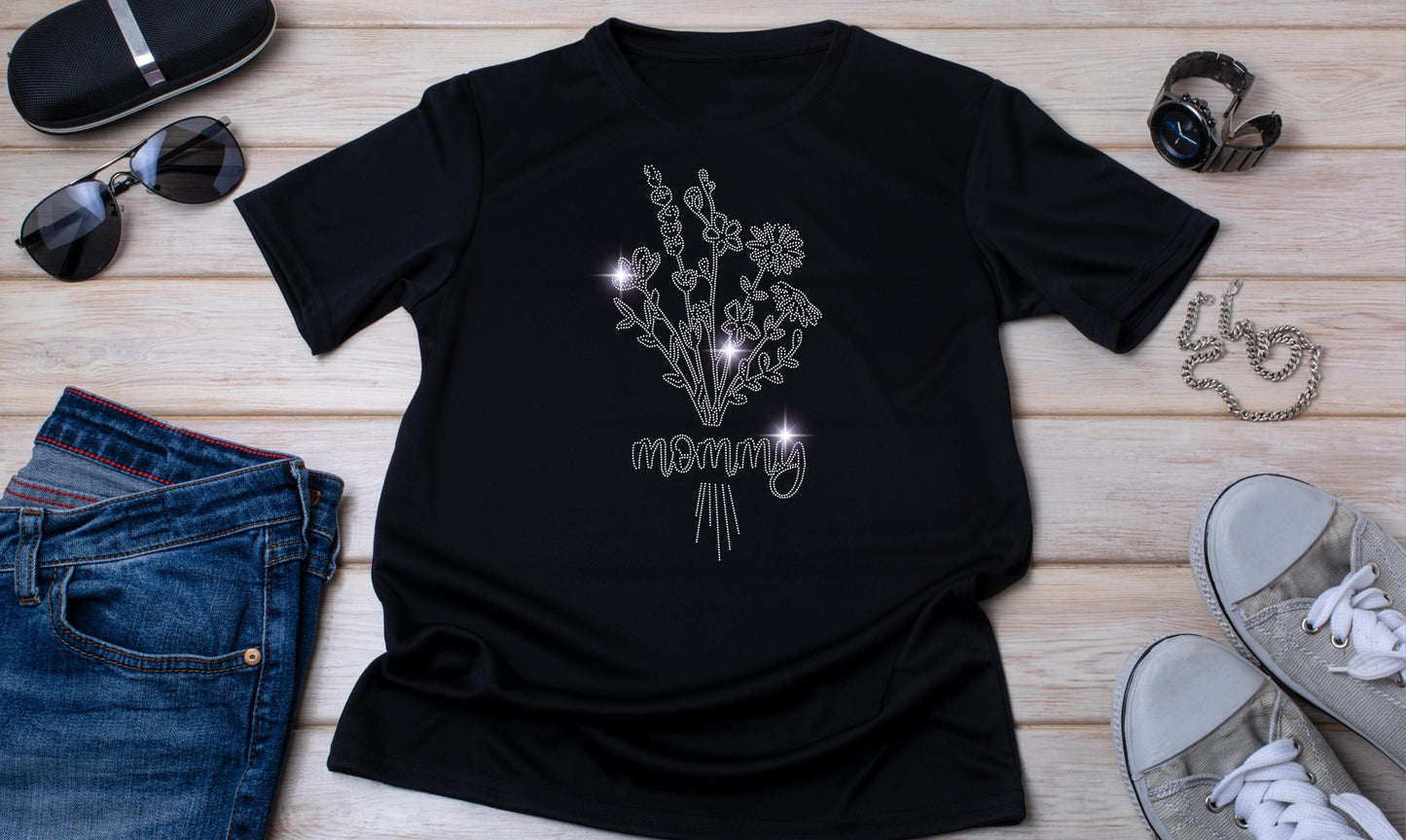 Wildflowers Rhinestone T-Shirt - Sparkling Floral Graphic Tee for Women - Mother’s Day Gift, Nature Lover Shirt, Garden Flower Mom Tee