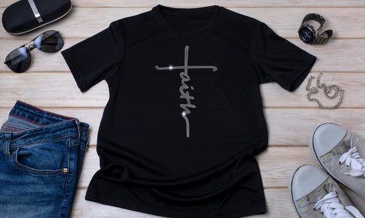 Faith Cross Rhinestone T-Shirt - Sparkling Christian Graphic Tee - Religious Faith Shirt - Women’s Inspirational Gift