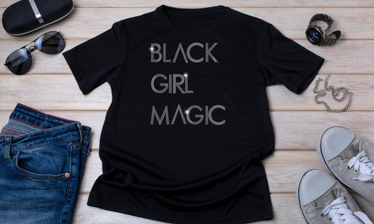 Black Girl Magic Rhinestone T-Shirt - Sparkling Empowerment Graphic Tee for Women - Inspirational Black Pride Shirt, Melanin Gift Unisex Tee