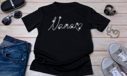 Nana Heart Rhinestone T-Shirt - Sparkling Nana Gift - Mother's Day Gift for Grandma, Grandmother Gift, Nana Rhinestone Graphic Tee