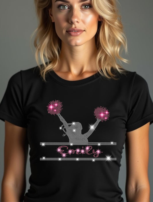 Custom Cheerleader Rhinestone Shirt with Personalized Name - Cheerleader Girl Tee, Cheer Team Gift, Cheer Mom Shirt, Cheerleading Gift