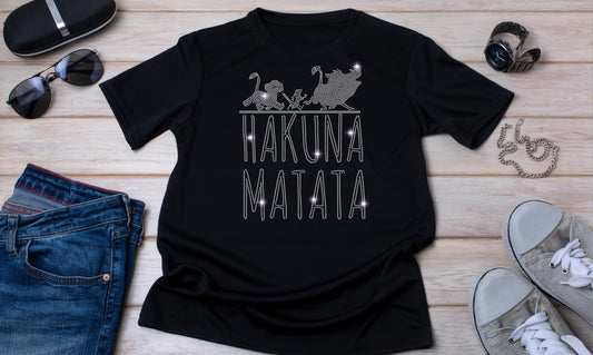 Hakuna Matata Rhinestone T-Shirt - Sparkling Inspirational Tee - Positive Vibes, Worry-Free Shirt - Cute Gift, Unisex Graphic Tee