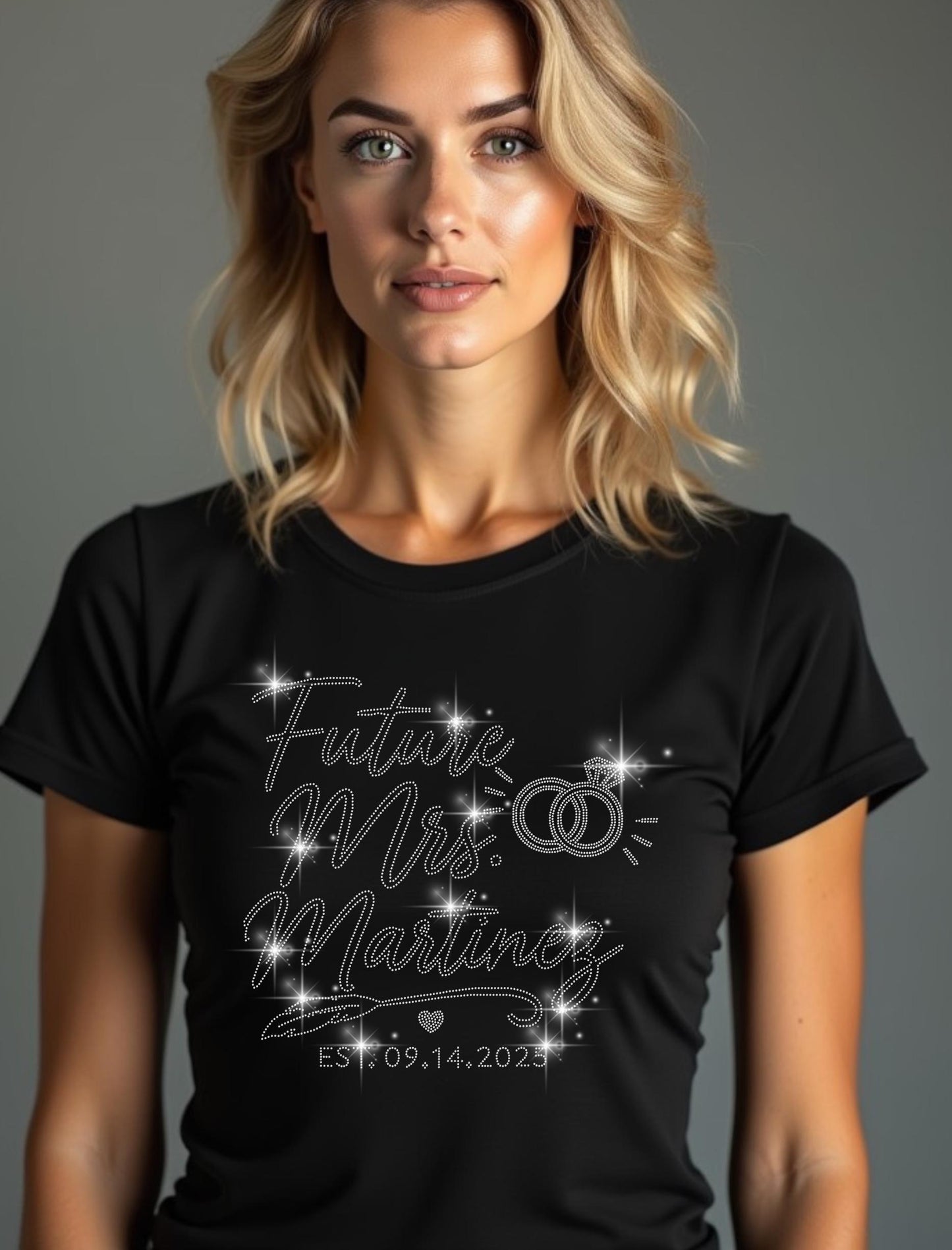 Future Mrs. Rhinestone Shirt - Personalized Last Name & Wedding Date - Bride Gift, Engagement Shirt, Custom Bridal Shower Tee