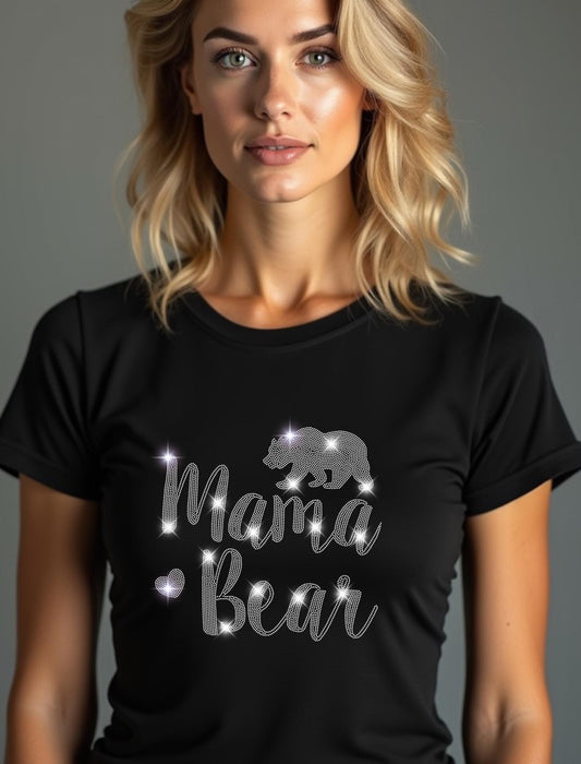 Mama Bear Rhinestone T-Shirt - Mama Bear Shirt - Sparkling Mom Gift, Mother's Day Gift Tee, Mom Life Graphic Tee, Mama Bear Apparel