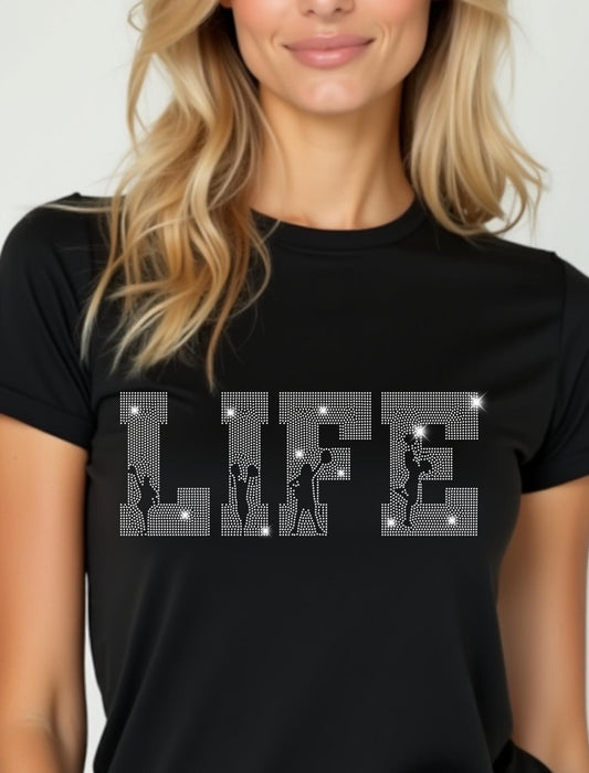 Cheer LIFE Rhinestone T-Shirt - Custom Rhinestone Color - Cheerleader LIFE Shirt, Cheer Mom Shirt, Cheer Team Spirit Wear