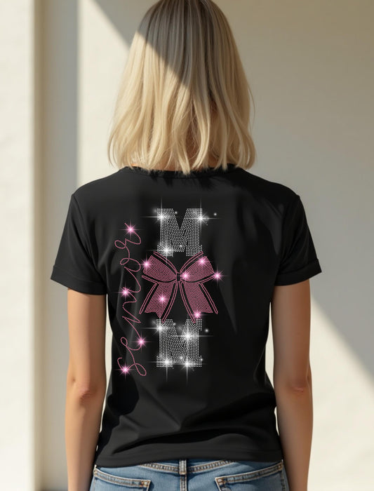 Senior Mom Rhinestone Cheer Shirt - Custom Rhinestone Color - Cheer Bow Senior Mom Shirt, Cheerleading Graduation Gift, Cheer Mom Apparel