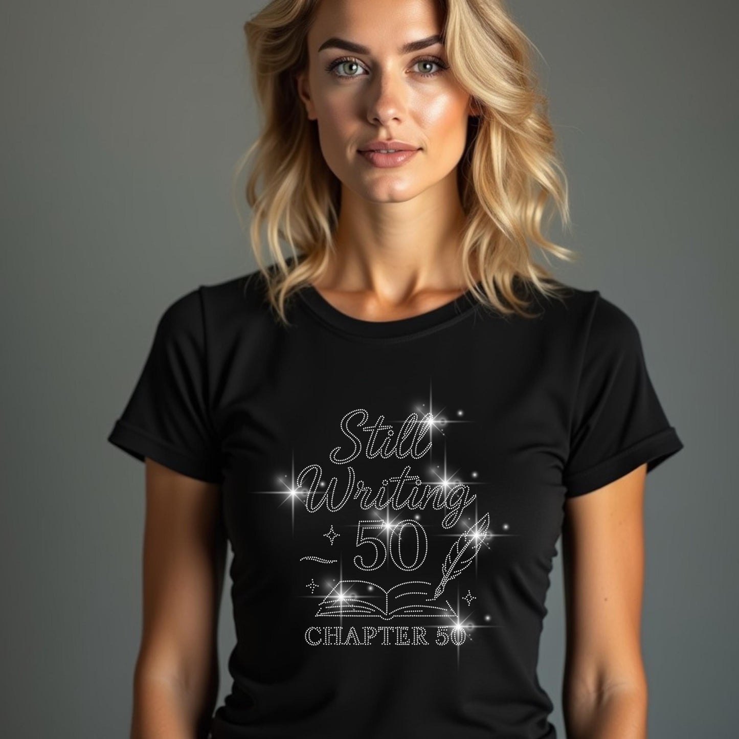 Birthday Rhinestone Shirt – 9 Sparkling Designs – 50 & Fabulous, Vintage 1975, Chapter 50, Made in 1974, Party Crew, Custom Age Tee