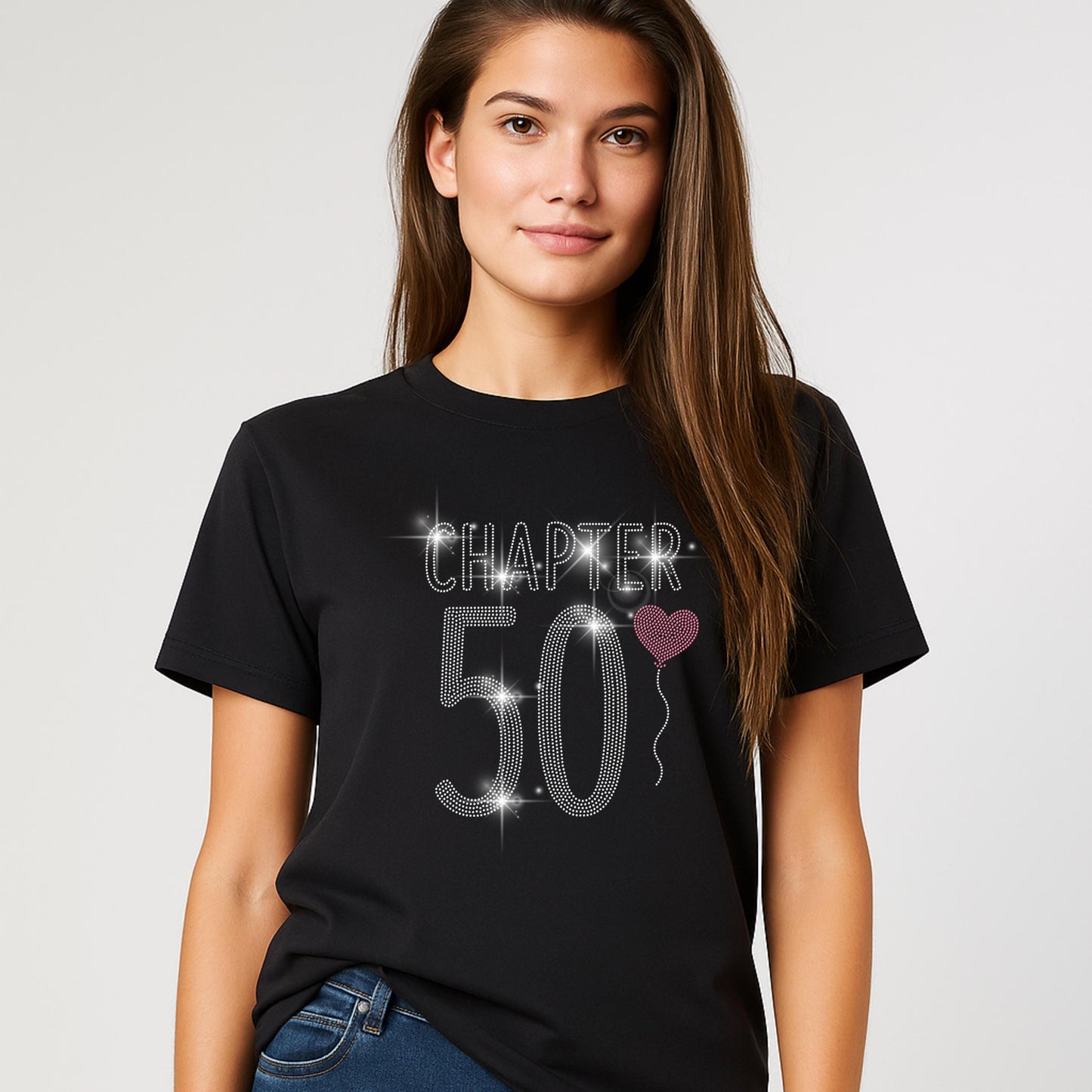 Birthday Rhinestone Shirt – 9 Sparkling Designs – 50 & Fabulous, Vintage 1975, Chapter 50, Made in 1974, Party Crew, Custom Age Tee