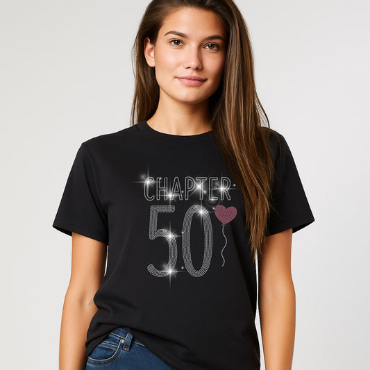 Birthday Rhinestone Shirt – 9 Sparkling Designs – 50 & Fabulous, Vintage 1975, Chapter 50, Made in 1974, Party Crew, Custom Age Tee
