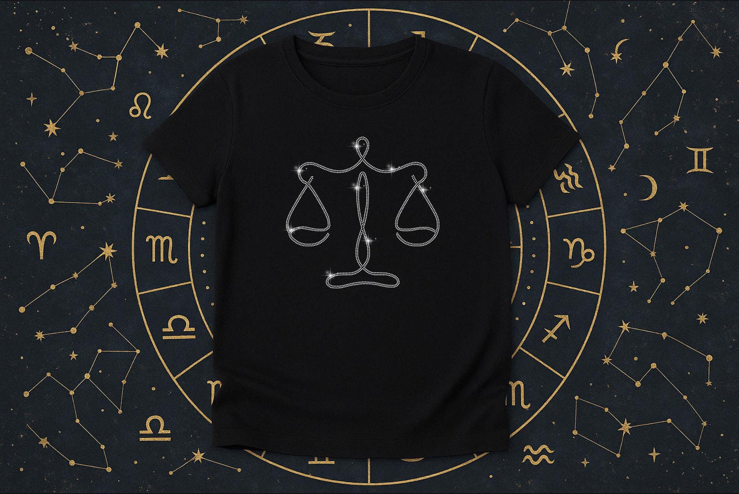 Zodiac Rhinestone Shirt - 12 Astrology Signs to Choose From - Sparkle Horoscope T-Shirt, Crystal Star Sign Shirt, Celestial Gift Tee