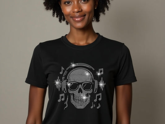 Rhinestone Skull T-Shirt - 10 Unique Skull Designs - Custom Goth, Biker, Cyber, Nature, Halloween Skull Tee - Sparkle Skull Shirt