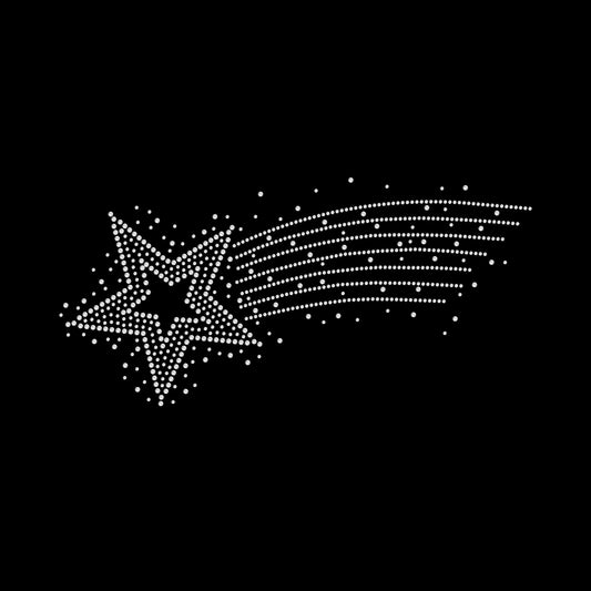 Shooting Star Rhinestone Iron-On – Crystal Hotfix Transfer – 10"x5" Bling Patch for Jackets, Tees, Bags – SS10 & SS6 Stones