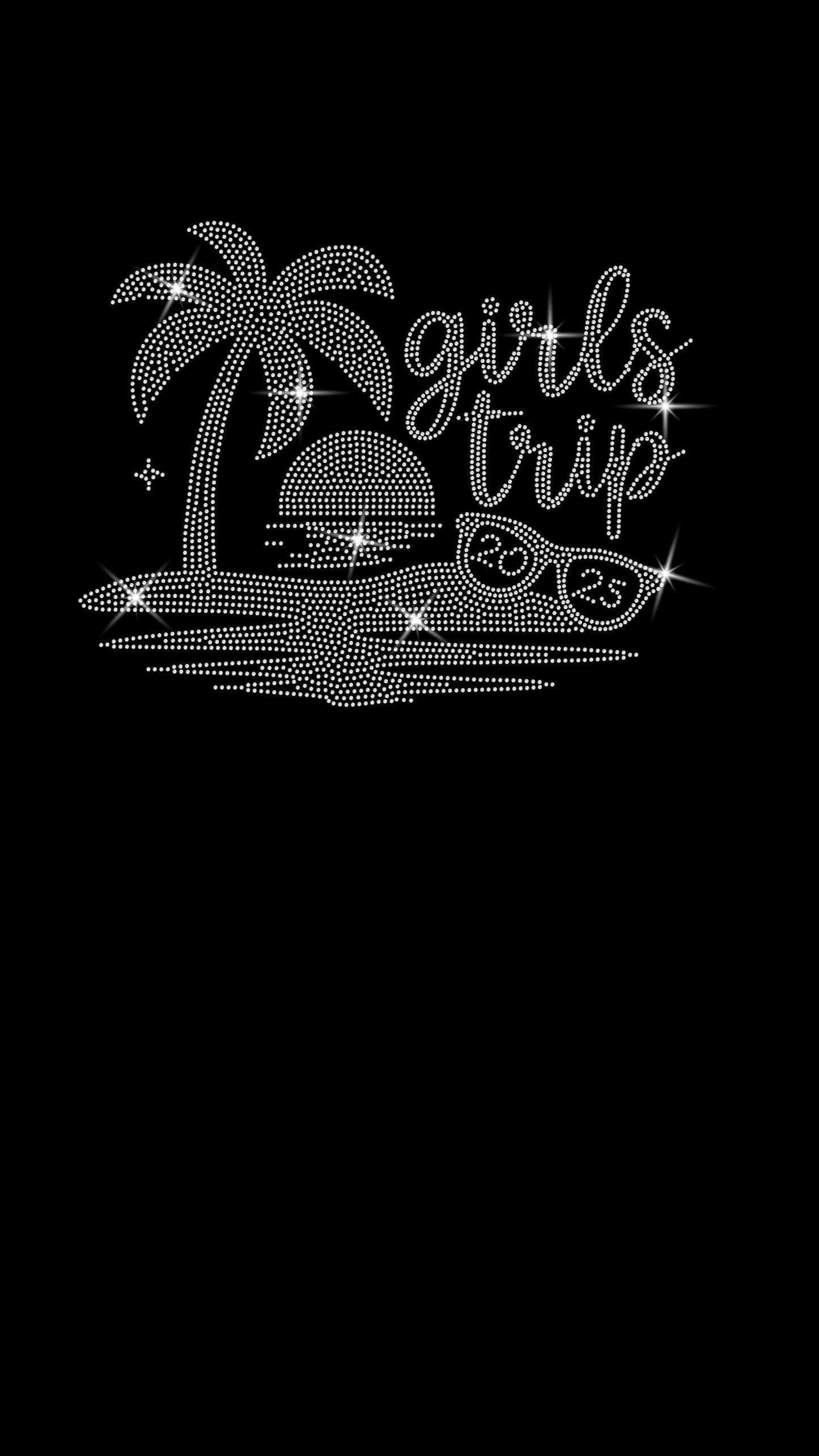 Girls Trip Rhinestone Shirt - 4 Sparkle Designs - Let’s Go Girls, Peace Love Trip, Girls On The Loose, Palm Paradise Tee, 2025 Travel Shirt