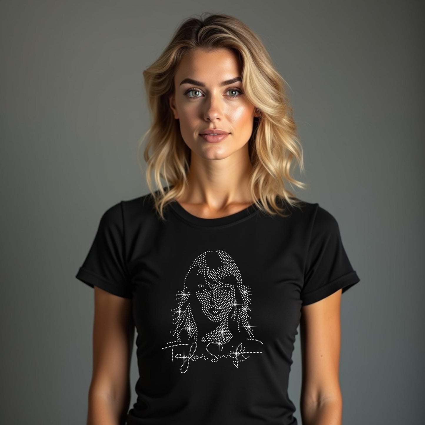 Sparkly Fan Shirt – Rhinestone Iron-On Transfer or Hoodie – Concert Outfit Design with Glam Face Outline & Signature Script