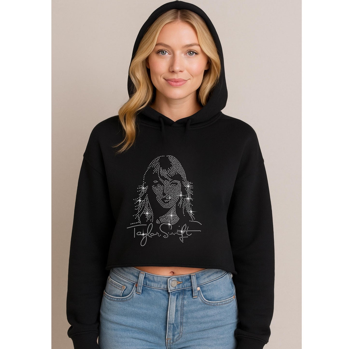 Sparkly Fan Shirt – Rhinestone Iron-On Transfer or Hoodie – Concert Outfit Design with Glam Face Outline & Signature Script