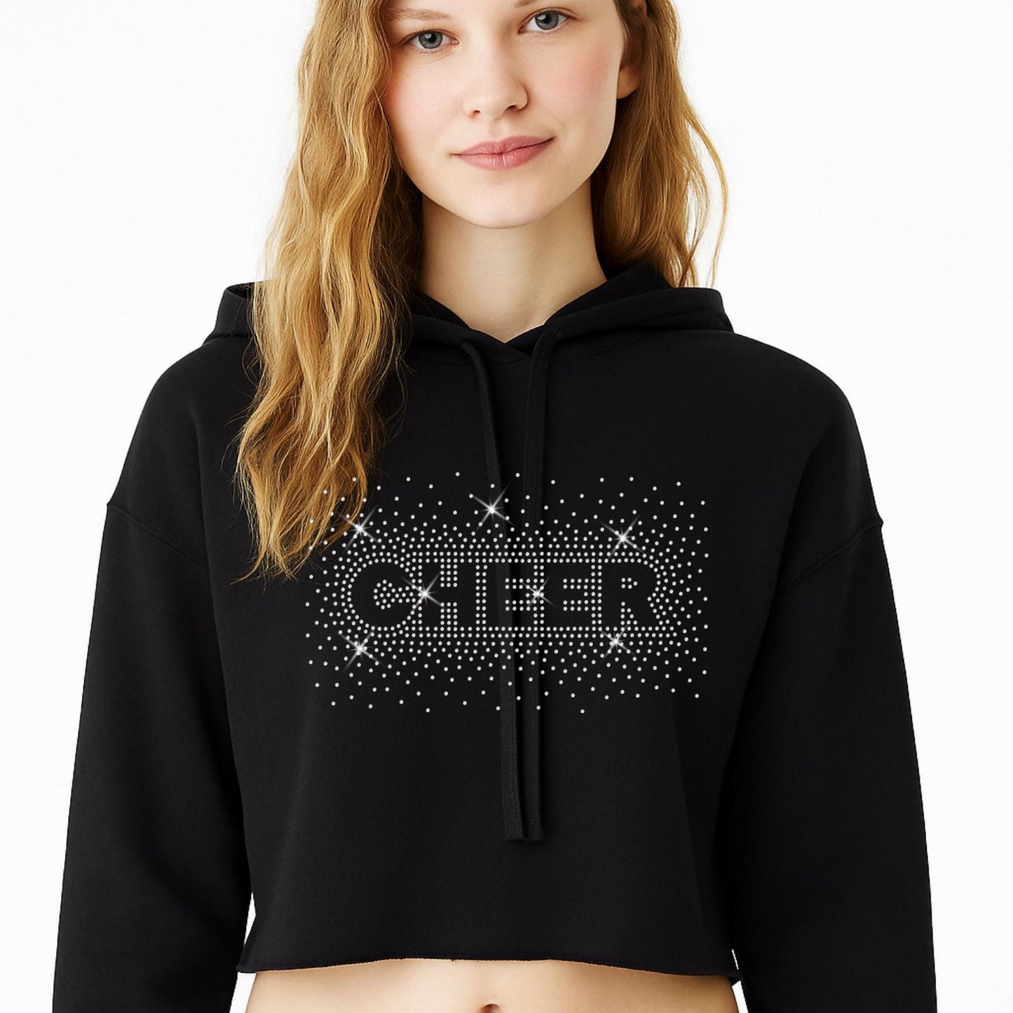 CHEER Rhinestone Iron-On Transfer – 11"x7" SS10 Hotfix Design for Cheer Team Shirts, Competition Outfits, Practice Gear, DIY Apparel