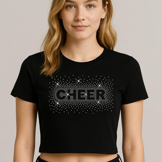 CHEER Rhinestone Iron-On Transfer – 11"x7" SS10 Hotfix Design for Cheer Team Shirts, Competition Outfits, Practice Gear, DIY Apparel