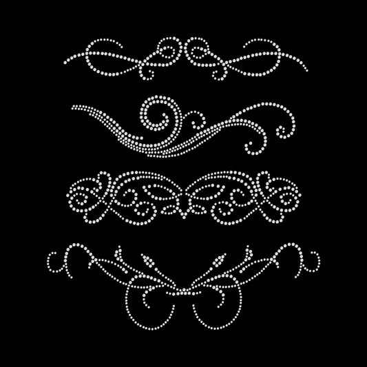 Bling Swirls Rhinestone Iron-On – Fancy Crystal Flourish Appliqué  Hotfix Transfer Template – Elegant Bling Swirl Patch for Clothing & Craft