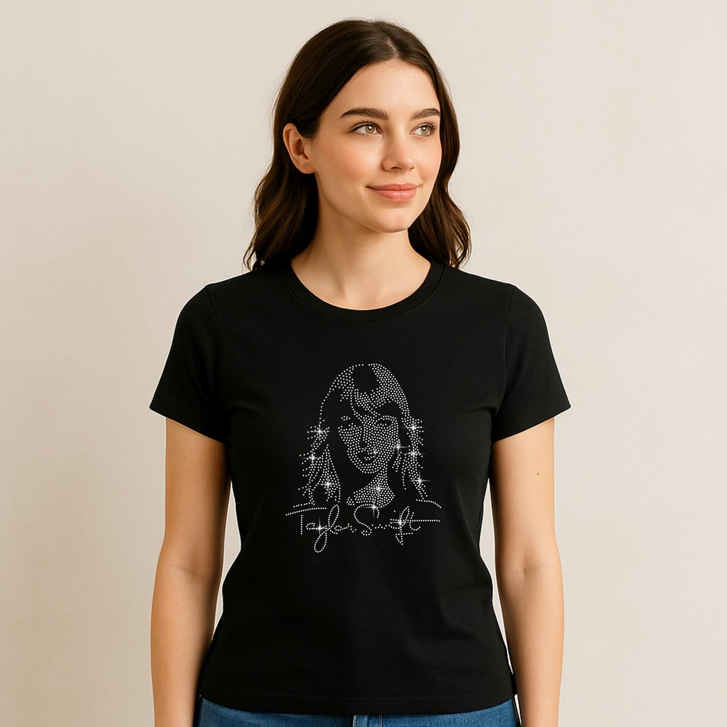 Sparkly Fan Shirt – Rhinestone Iron-On Transfer or Hoodie – Concert Outfit Design with Glam Face Outline & Signature Script
