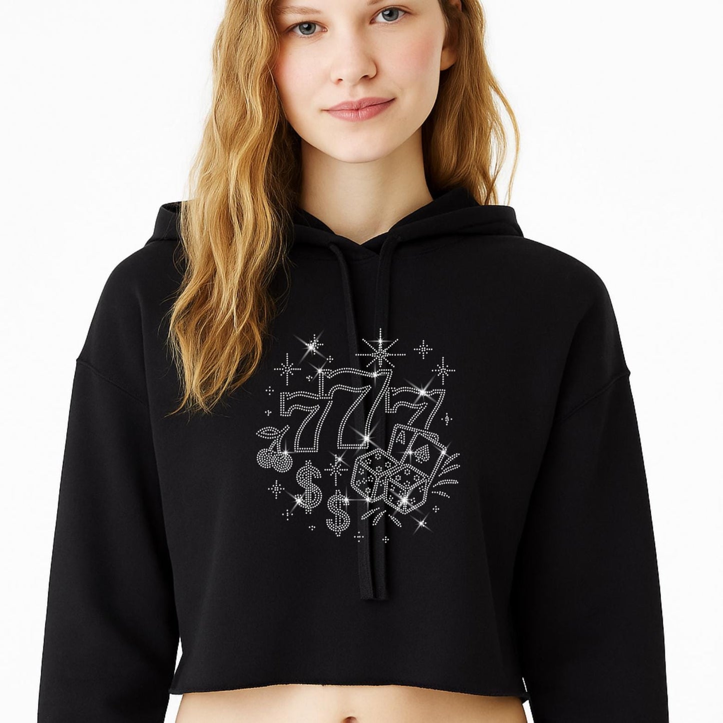 Lucky 777 Rhinestone Iron-On Transfer or Apparel – Vegas Bling – T-Shirt, Crop Top, Hoodie – SS6 Crystal Design
