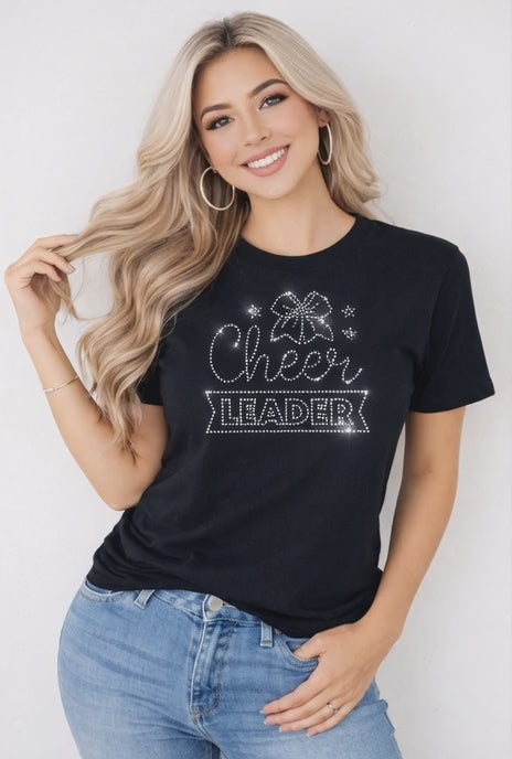 Cheer Leader Rhinestone Shirt – Sparkle Cheer Apparel (Transfer or Black Apparel)