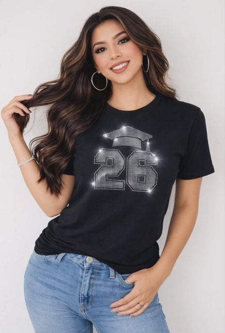 Rhinestone 26 Graduate Design – SS6 Graduation Cap – Transfer or Black Apparel