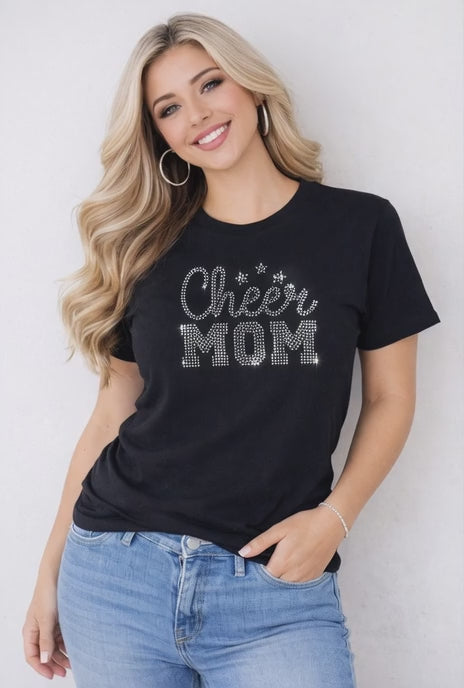 Cheer Mom Rhinestone Shirt – Sparkle Spirit Wear (Transfer or Black Apparel)