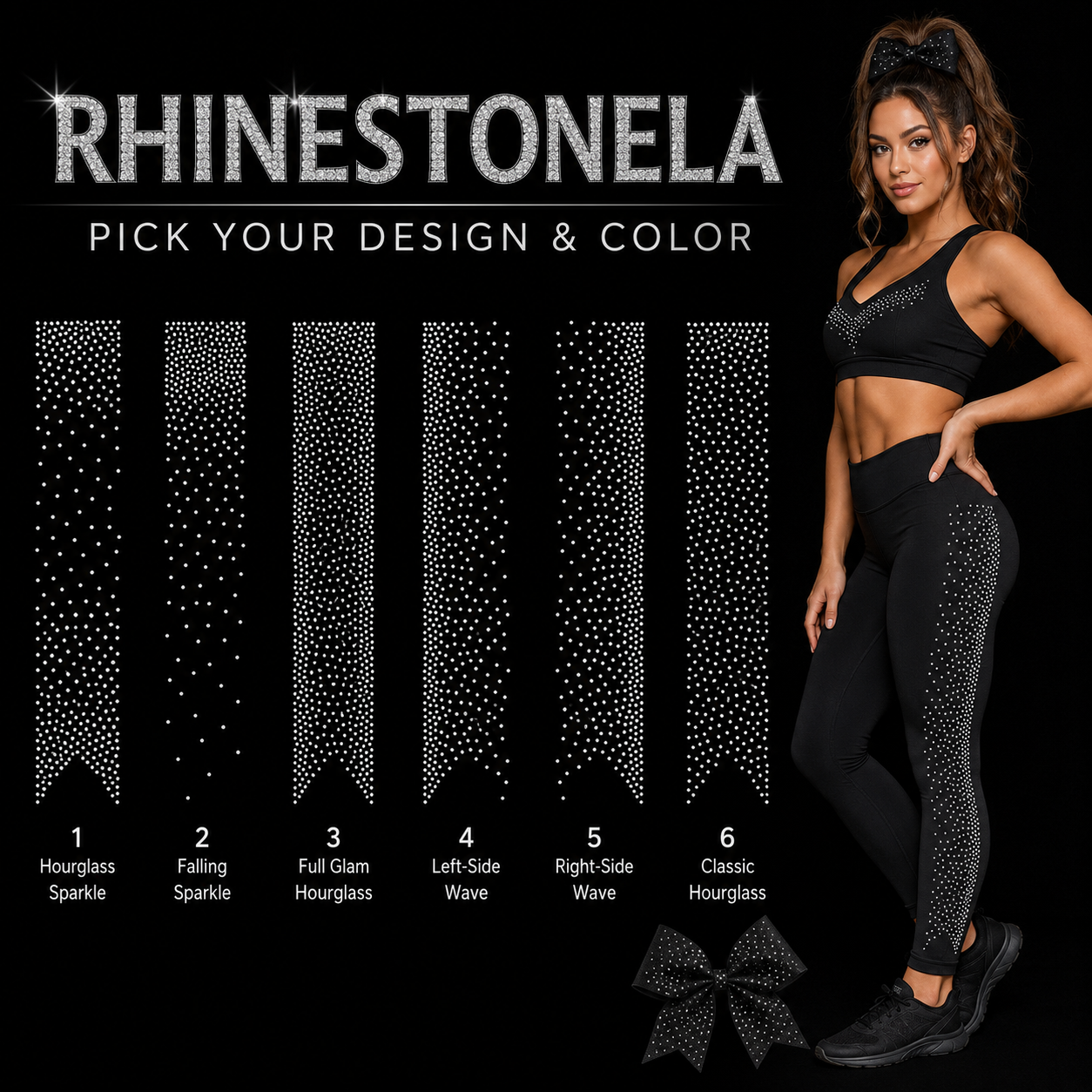 RhinestoneLA cheer bow tail scatter strip designs